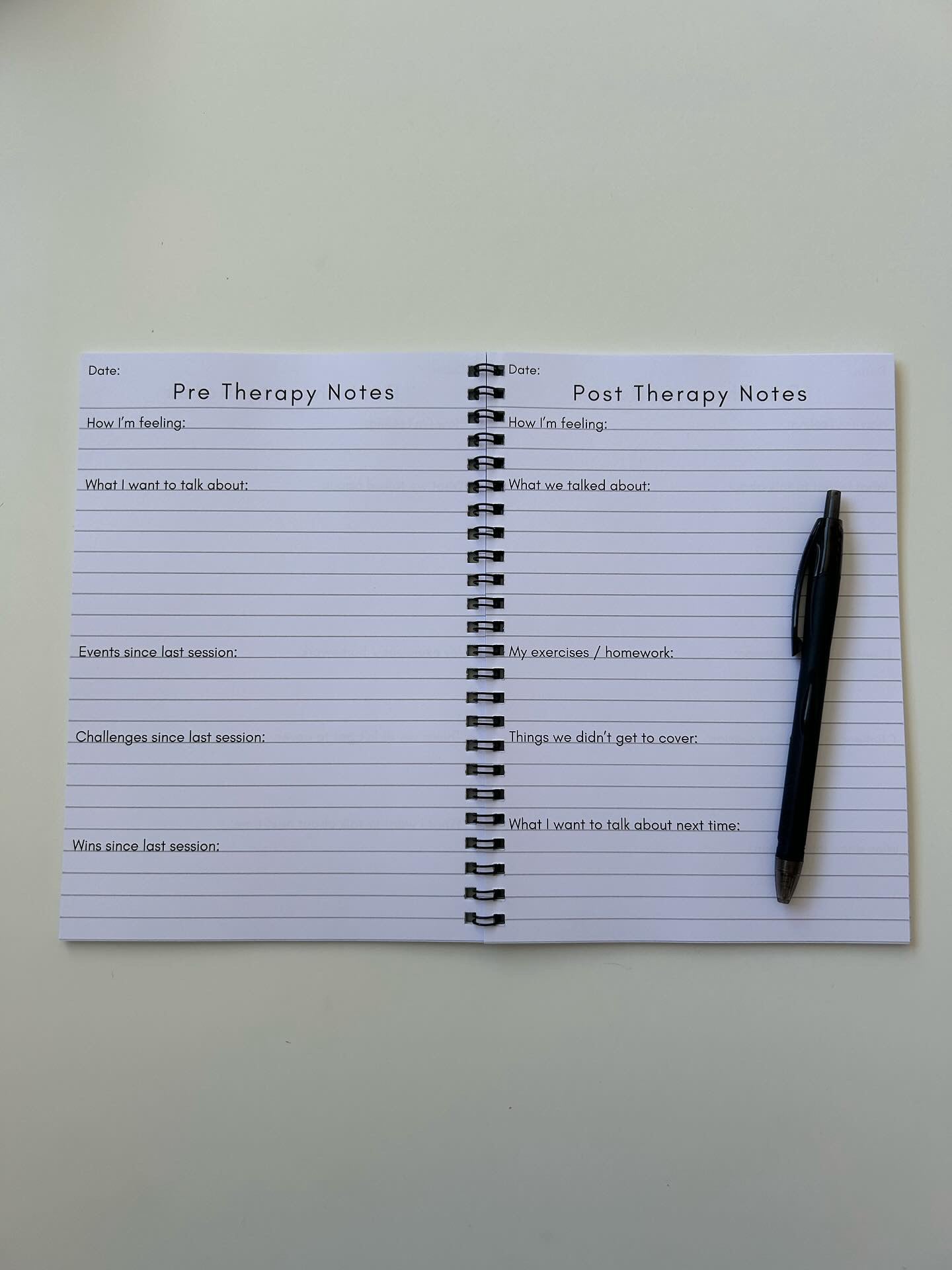 Pre & Post Therapy Notebook